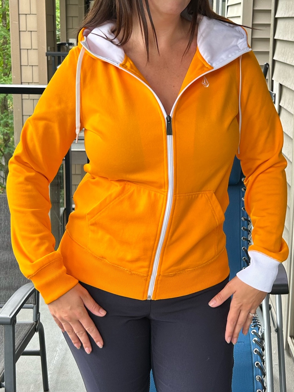 Volcom Women’s Orange Zip Hoodie with White Trim